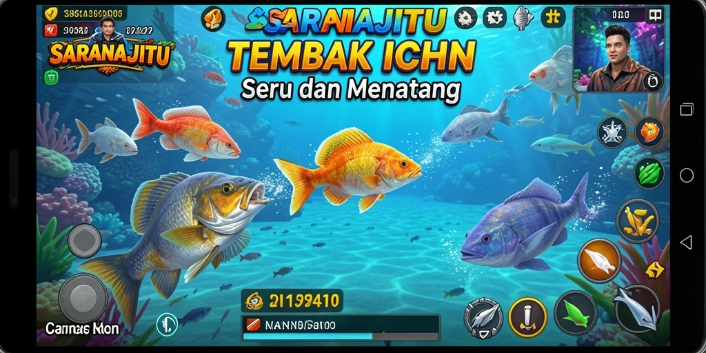 Menggambarkan gameplay seru dari SARANAJITU dalam menangkap ikan.